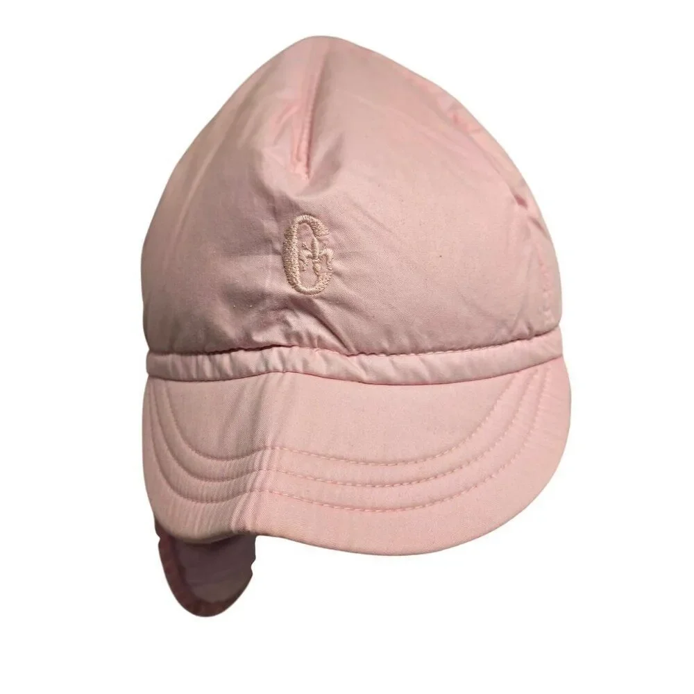 Baby Pink Vero Piumino Infant Winter Hat W/ Ear Flaps & Chin Strap Vintage